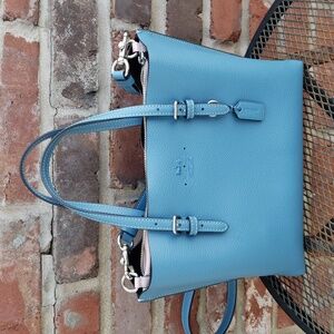Coach Mollie Tote 25 Leather Satchel Convertible Bag Pacific Blue Designer